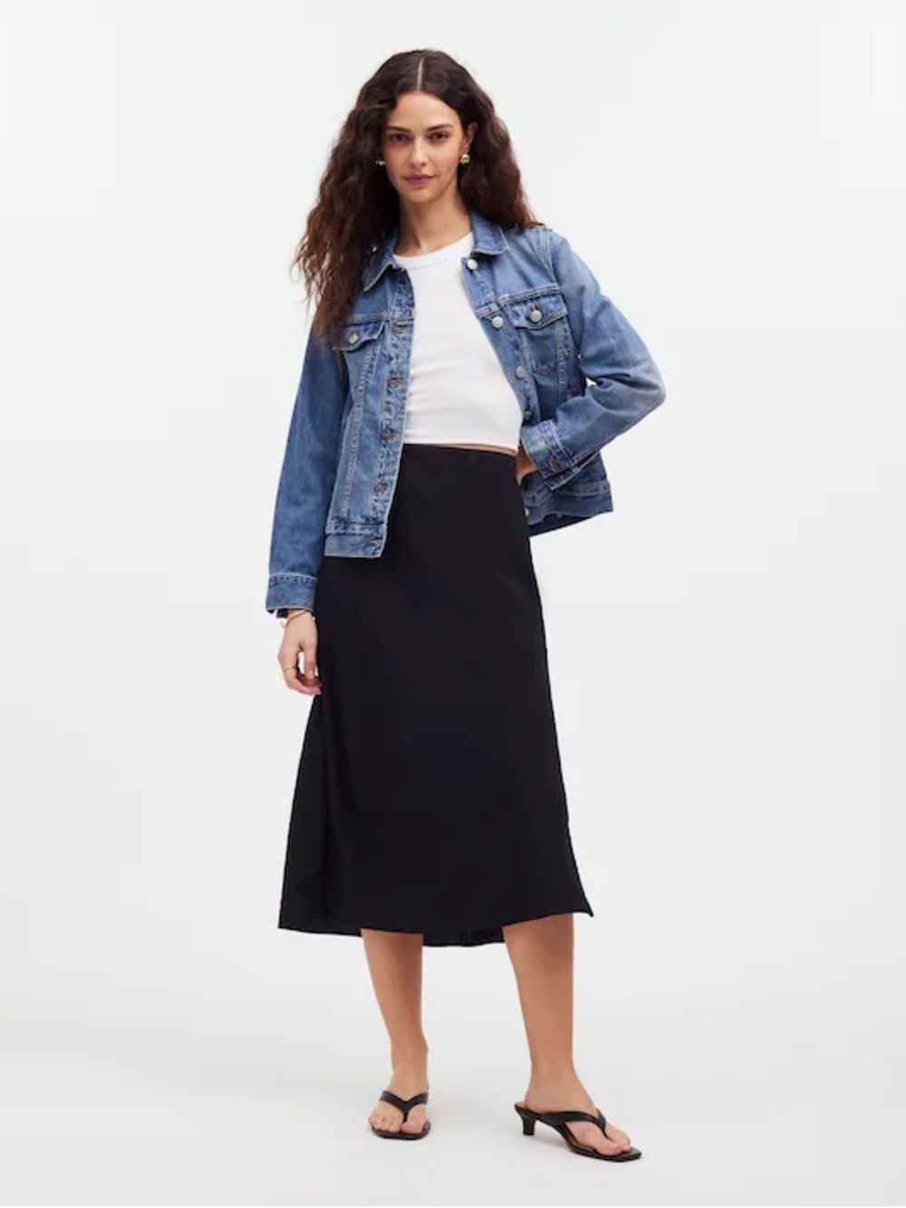 Madewell The Layton Midi Slip Skirt Black Pull On Side Slit Size 6